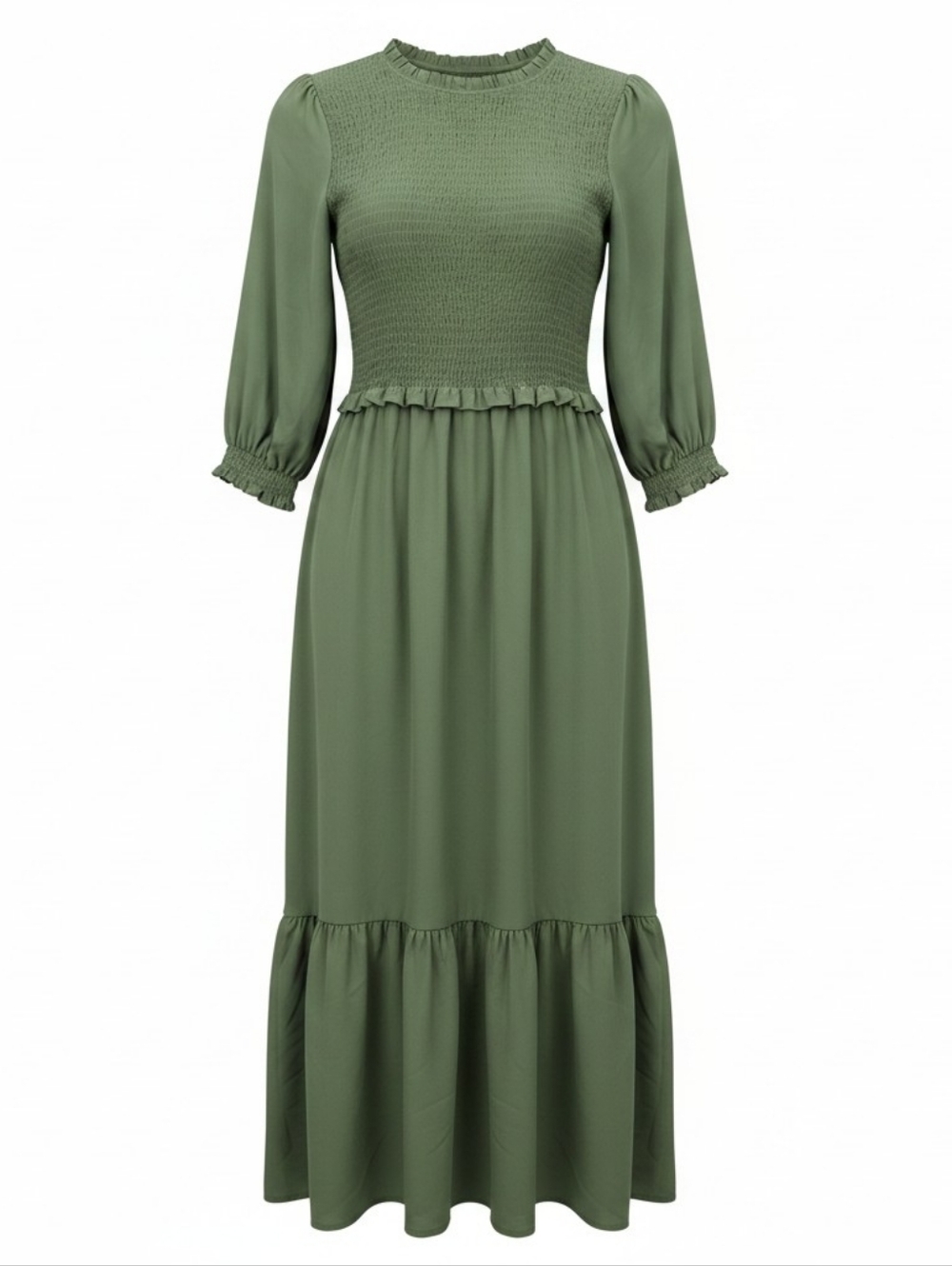 Nanette Lepore Olive Green Smocked Top with Ruffle Neck SZ 14